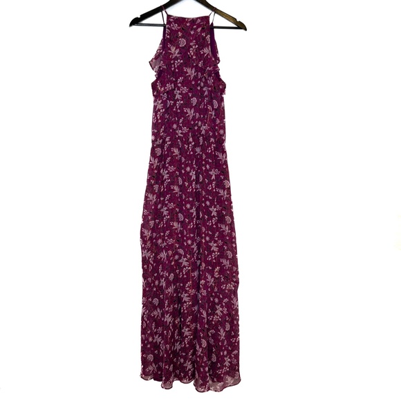 WHBM Dress Halter Purple Ruffle Floral Maxi Dress - Picture 7 of 7